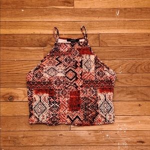 Red pattern high neck cropped top